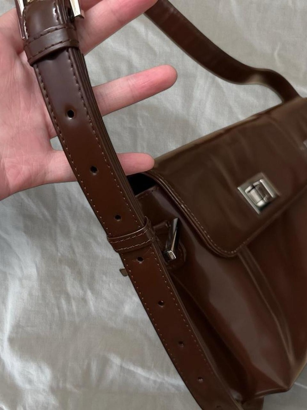 BY FAR Billy Brown Leather Shoulder Bag with Adjustable Strap - Picture 4 of 8